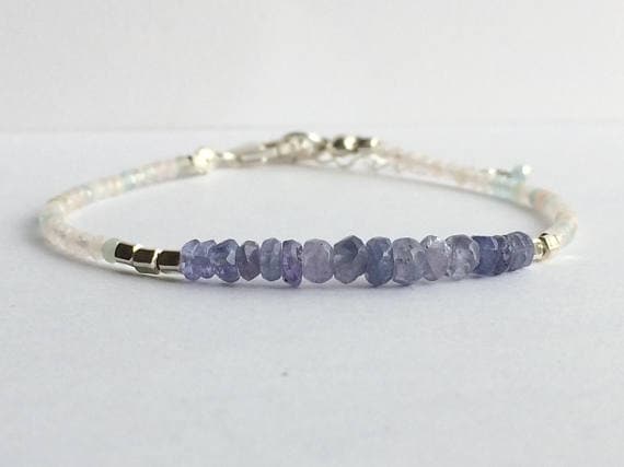 925 sterling Silver Bridesmaid Jewelry Silver Helling 3-4mm stacking Multi Tanzanite, morganite Bracelet Rondelle, Faceted 7" for mens, womens, gf, bf & Adult.