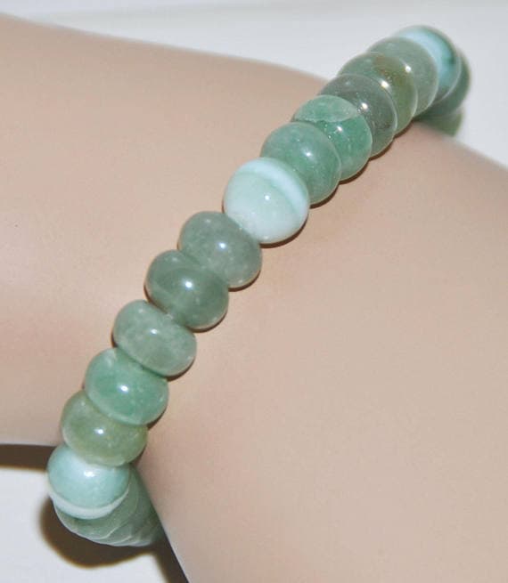 Personalized Gift 8mm Green Green Aventurine Stretchable Bracelet Rondelle,Round, Smooth 18cm for mens, womens, gf, bf and adults.
