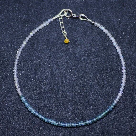 925 sterling Silver top quality 2-2.5mm stacking Blue  & white Indicolite Blue Tourmaline and Labradorite Bracelet Rondelle, Faceted 7" for mens, womens, gf, bf & Adult.