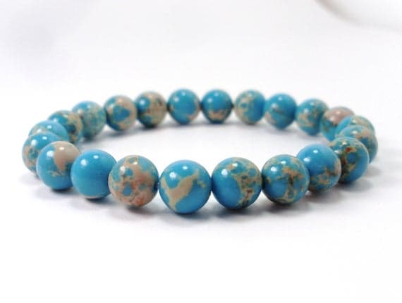 Natural 8mm Stretchable Blue Regalite Jasper Bracelet Round, Smooth 7" for mens, womens.