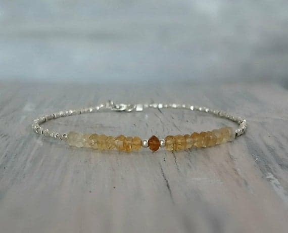 Shaded Citrine and Karen Hill Silver Beads Bracelet, Natural Citrine Gemstone Jewelry, Ombre Bracelet, Silver Bracelet, Octomber Birthstone 2-3mm Code- WAR6659