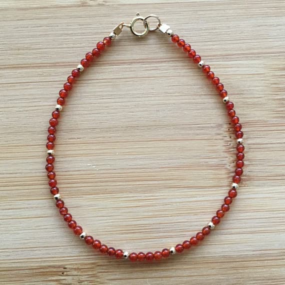 24k gold Plated memorial gift Gold Helling Balls 2mm stacking Orange Carnelian Bracelet Round, Smooth 7" for mens, womens.