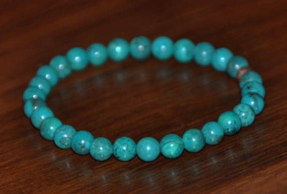 Rose Gold Natural 6mm Sky Blue Genuine Turquoise  Stretchable Bracelet Round, Smooth 18cm for mens, womens, gf, bf and adults.