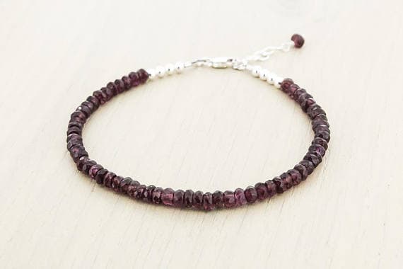 925 sterling Silver love beach youth 4mm stacking Red Garnet Bracelet Rondelle, Faceted 7" for mens, womens.