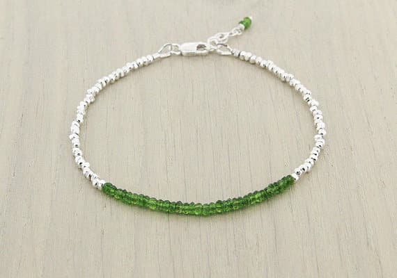 925 sterling Silver Anniversary Gift 3mm stacking Green Green Chrome Diopside Bracelet Rondelle, Faceted 7" for mens, womens.