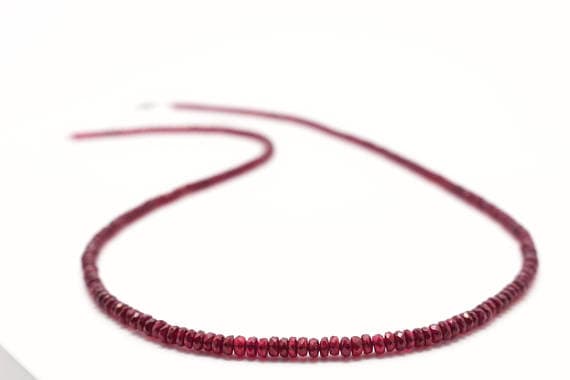 925 sterling Silver Anxiety Relief Calming 3mm stacking Red Red Ruby Necklace Rondelle, Faceted 17" for mens, womens.