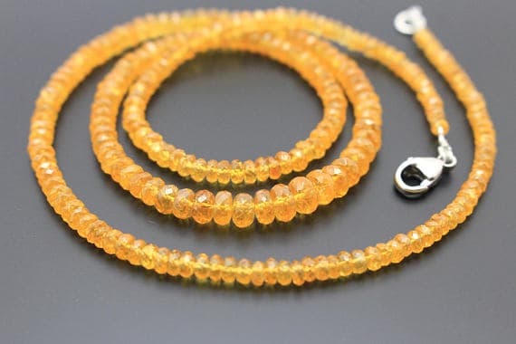 925 sterling Silver Artisan Loose 3-5.5mm stacking Orange Spessartine orange collier  Necklace Rondelle, Faceted 17" for mens, womens.