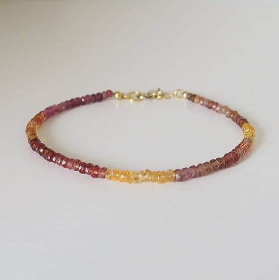 24k gold Plated Rock Gift 3mm stacking Multi Sapphire Bracelet Rondelle, Faceted 7" for mens, womens.