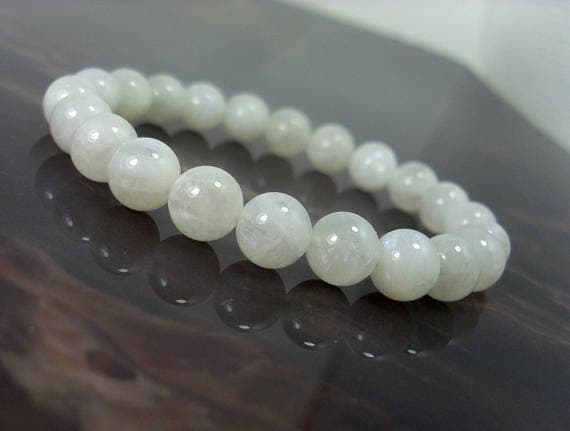 Wholesale 8mm Stretchable White White Moonstone Bracelet Round, Smooth 7" for mens, womens.