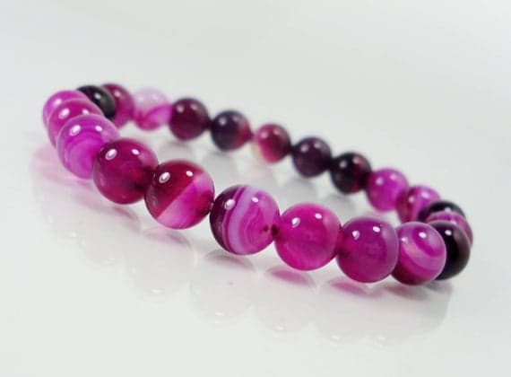 Galaxy Jewelry 8mm Stretchable Pink Pink Agate Bracelet Round, Smooth 7" for mens, womens.