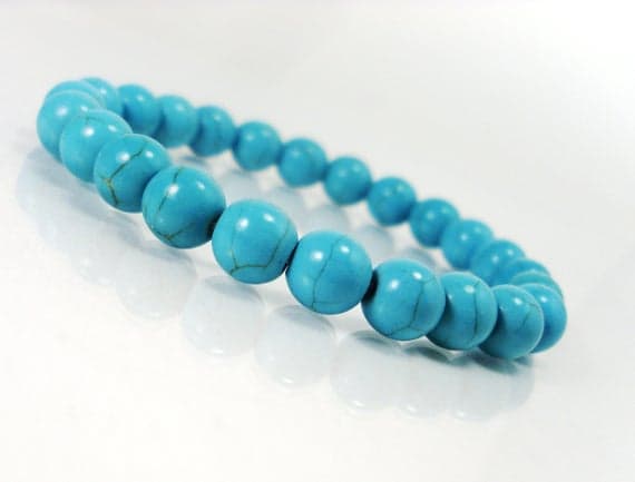 Wholesale 8mm Stretchable Blue Turquoise Bracelet Round, Smooth 7" for mens, womens.