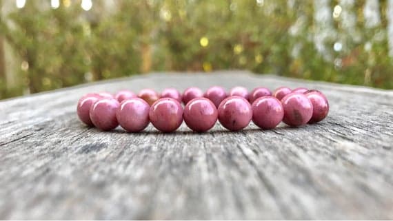 Empath Protection 8mm Stretchable Pink Rhodonite Bracelet Round, Smooth 7" for mens, womens, gf, bf & Adult.