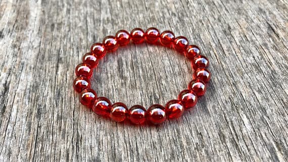 chakras simple 8mm Stretchable Red Red Zircon  Bracelet Round, Smooth 7" for mens, womens, gf, bf & Adult.