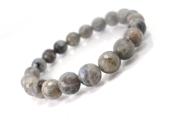 Grounding 8mm Stretchable Gray Labradorite Bracelet Round, Faceted 7" for mens, womens.