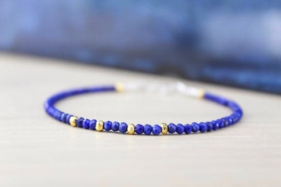 24k gold Plated Wholesale gold helling 3.5mm stacking Blue Lapis Lazuli  Bracelet Round, Faceted 7" for mens, womens.