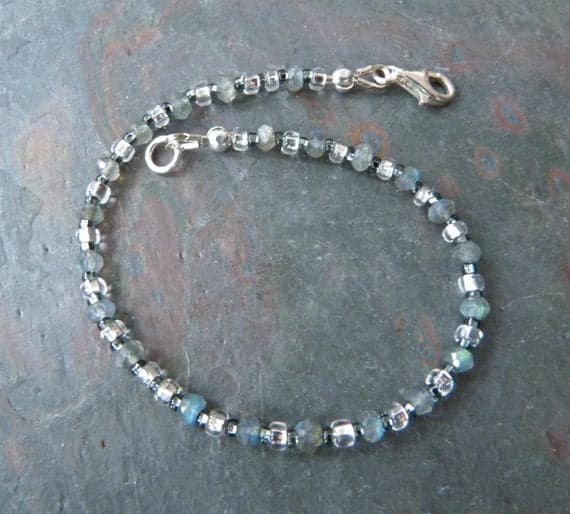 Labradorite Gemstone Bracelet w Silver, Skinny Bracelet, Stackable Boho Bracelet, Delicate Bracelet, Sterling Silver, Simple Slim Bracelet 4 mm Code- WAR6841