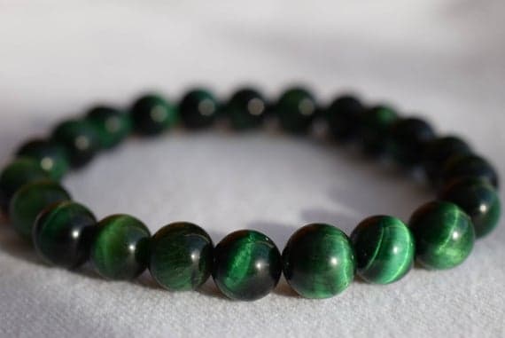 Natural 8mm Stretchable Green Green tiger eyes Bracelet Round, Smooth 7" for mens, womens.