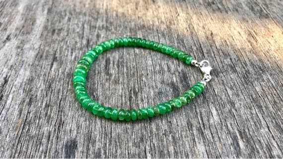 925 sterling Silver Blush Jewelry 5-7mm stacking Green Green Garnet Bracelet Rondelle, Smooth 7" for mens, womens, gf, bf & Adult.