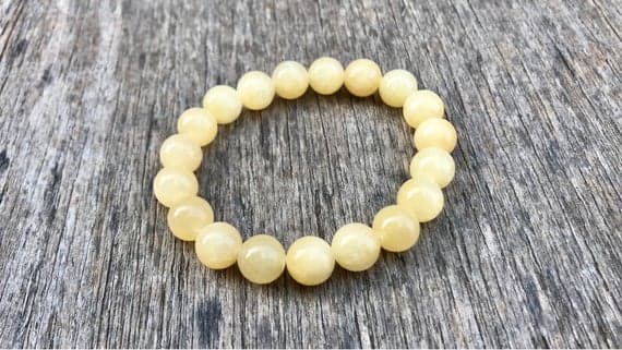 chakras simple 10mm Stretchable Yellow Golden Calcite Bracelet Round, Smooth 7.5" for mens, womens, gf, bf & Adult.