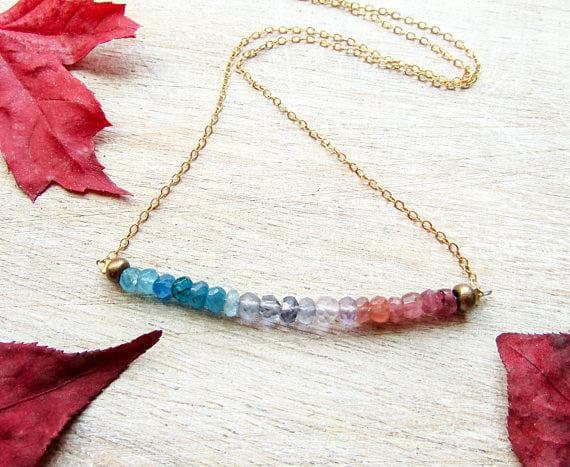 Blue Pink bracelet, Apatite Tourmaline Iolite Bracelet, Colorful Stone, Ombre Beaded Stone, Romantic, Multicolor , Gradient bracelet, shaded 3.5-4 mm Code- WAR6755