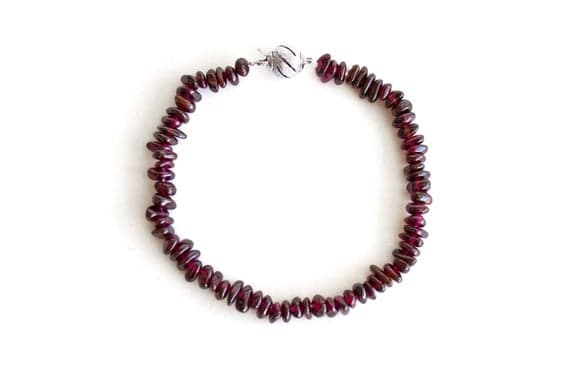 Red Garnet Bracelet/ Raw Garnet Bracelet/ Gemstone Chip Bracelet/ January Birthstone Jewelry/ Raw Gemstone Bracelet 2x5mm Code- WAR9048