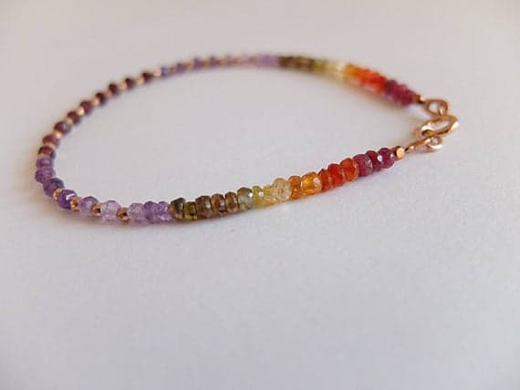 AAA++ Rare Quality Multigem ombre bracelet Ombre Rainbow Gemstone Bracelet Multi-Gemstone tourmaline,Garnet,shaded Tourmaline,Carniol,Raw Ruby stone,rose Gold  2-3 mm Code- TJH61