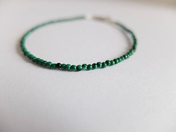 AAA++ Rare Quality Dainty Stacking Malachite Bracelet,green stone jewelry, Malachite Jewelry, Malachite boho bracelet,Silver Platedclasp Malachite stackable bracelet 2 mm Code- TJH58