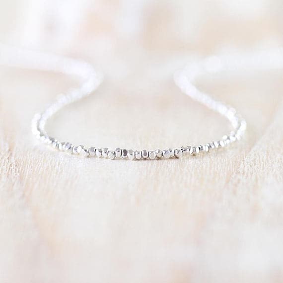 925 sterling Silver Bridesmaid Jewelry 1x2mm stacking Silver Karen Hill Tribe Fine Silver Necklace Fancy, Faceted 16" for mens, womens, gf, bf & Adult.