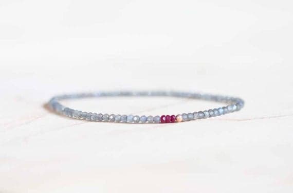 Rose Gold Wholesale 2.5mm Multi Colour Labradorite & Ruby Stretchable Bracelet Round, Faceted 18cm for mens, womens, gf, bf and adults.