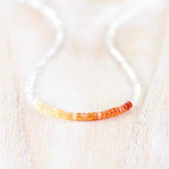 925 sterling Silver Rock Gift Silver Helling 3-3.5mm stacking Orange Mexican Fire Opal Necklace Rondelle, Smooth 16" for mens, womens, gf, bf & Adult.