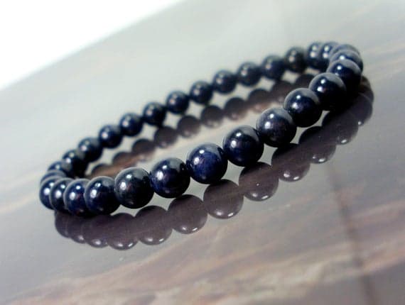 Positive Energy 6mm Stretchable Blue Blue Sapphire Bracelet Round, Smooth 7" for mens, womens.