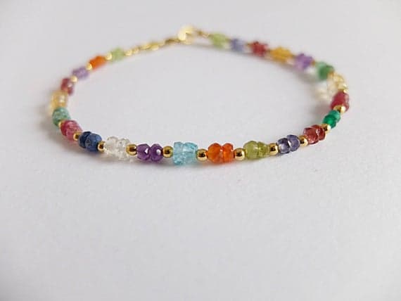 AAA++ Rare Quality Multi gemstone,dainty bracelet Gold  filled spacers seed beads,multi gemstone skinny stackable colorful bracelet,Gold  filled gemstone jewelry 2,5 -3 mm Code- TJH56