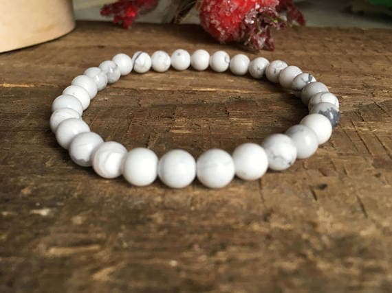Rock Gift 6mm White White Turquoise & White Howlite Stretchable Bracelet Round, Smooth 18cm for mens, womens, gf, bf and adults.