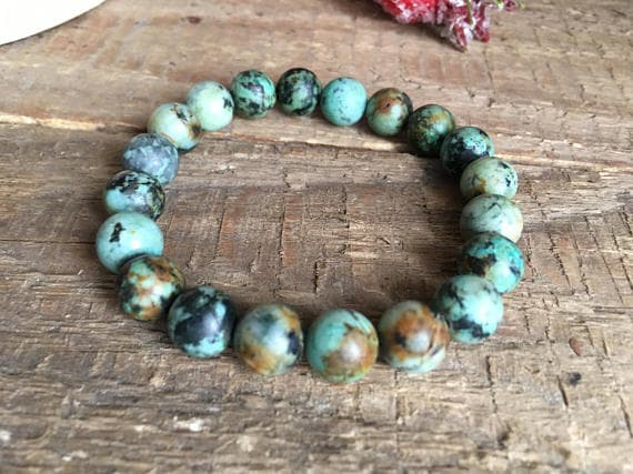 Handmade Beaded 6mm Multi Colour African Turquoise  Stretchable Bracelet Round, Smooth 18cm for mens, womens, gf, bf and adults.