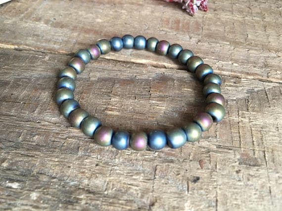 Galaxy Jewelry 6mm Multi Colour Matte Multi color Hematite  Stretchable Bracelet Round, Smooth 18cm for mens, womens, gf, bf and adults.