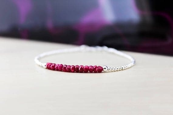 925 sterling Silver Blush Jewelry Silver Helling 3mm stacking Red Ruby Bracelet Round, Faceted 7" for mens, womens.
