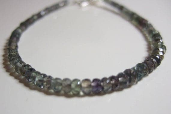 Delicate Green Faceted Sapphire, Taurus and September Birthstone, Gem 7" Bracelet 3-4mm  Code- WAR6152