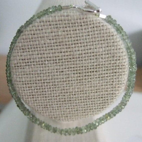 Delicate Light Green Faceted Sapphire Taurus and September Birthstone, Gem 7" Bracelet 3mm Code- WAR6141
