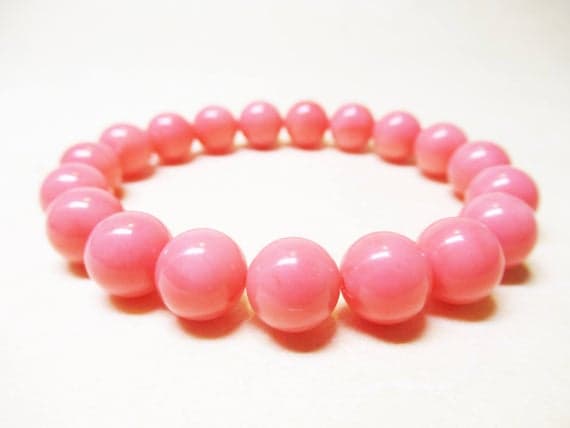 Galaxy Jewelry 10mm Stretchable pink Pink Coral Bracelet Round, Smooth 7.5" for mens, womens, GF, BF, Adults.
