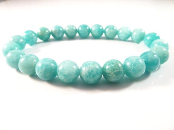 good luck gift 8mm Stretchable Blue Peruvian Amazonite  Bracelet Round, Smooth 7" for mens, womens, gf, bf & Adult.