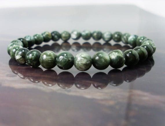 top quality 6mm Stretchable Green Seraphinite Bracelet Round, Smooth 7" for mens, womens.