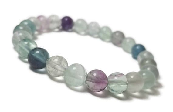 Dainty Slave Loose 8mm Stretchable Multi Flourite Bracelet Round, Smooth 7" for mens, womens, GF, BF, Adults.
