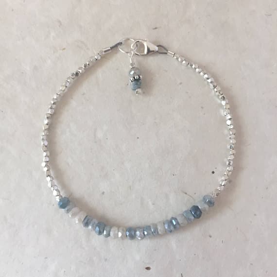 Mystic Sapphire, Silverite Karen Hill Tribe Thai Silver Beaded Stacking Bracelet, Sundance Style, Dainty Bracelet, Layering Bracelet 3-5mm Code- WAR6396