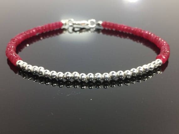 925 sterling Silver Galaxy Jewelry Silver Helling 4-5mm stacking Red Ruby Bracelet Rondelle, Faceted 7" for mens, womens, gf, bf & Adult.