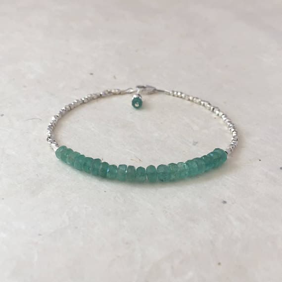 Zambian Emerald Karen Hill Tribe Thai Silver Beaded Stacking Bracelet, Sundance Style, 4mm  Code- WAR6395