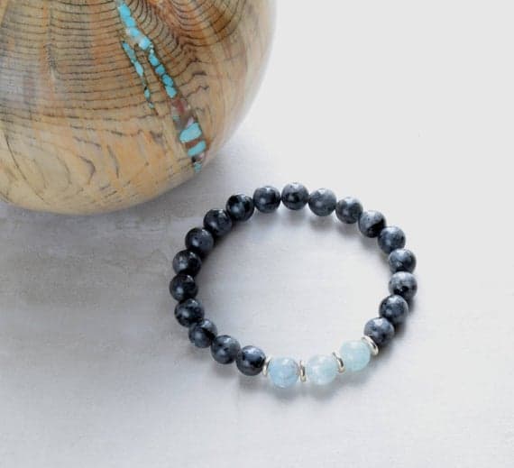Bridesmaid Jewelry 8mm Multi Colour Aquamarine Black Labradorite Stretchable Bracelet Round, Smooth 18cm for mens, womens, gf, bf and adults.