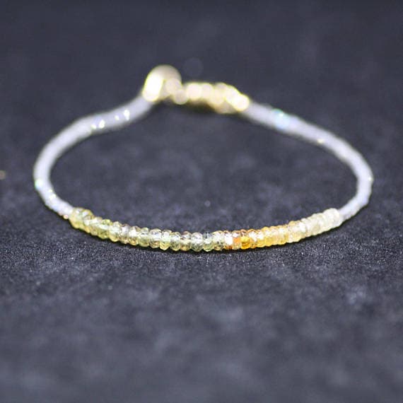 925 sterling Silver Dainty Slave Loose 2-3mm stacking Black & Yellow Natural Green Yellow Sapphire and Labradorite Bracelet Rondelle, Faceted 7" for mens, womens, gf, bf & Adult.