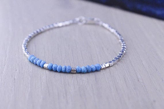 925 sterling Silver Galaxy Jewelry 3.5mm stacking Blue TURQUOISE Bracelet Rondelle, Faceted 7" for mens, womens.