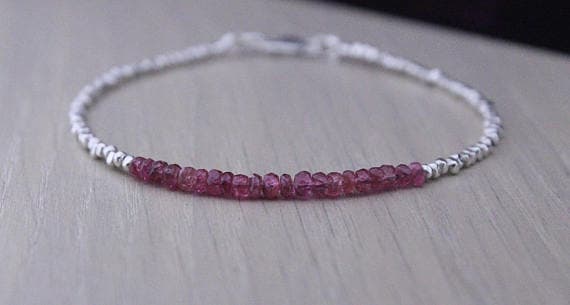 925 sterling Silver Positive Energy 3mm stacking Pink Pink Spinel Bracelet Rondelle, Faceted 7" for mens, womens.