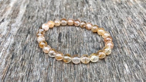 Artisan Loose 6mm Stretchable Orange Orange Rutilated Quartz  Bracelet Round, Smooth 7" for mens, womens, gf, bf & Adult.